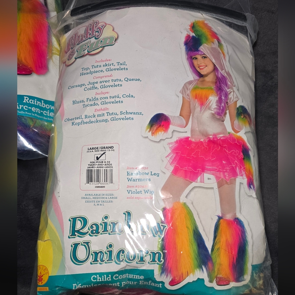 Fluffy and fun rainbow unicorn child costume
